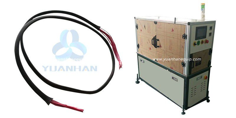 Machine to apply braided sleeving on wire harness